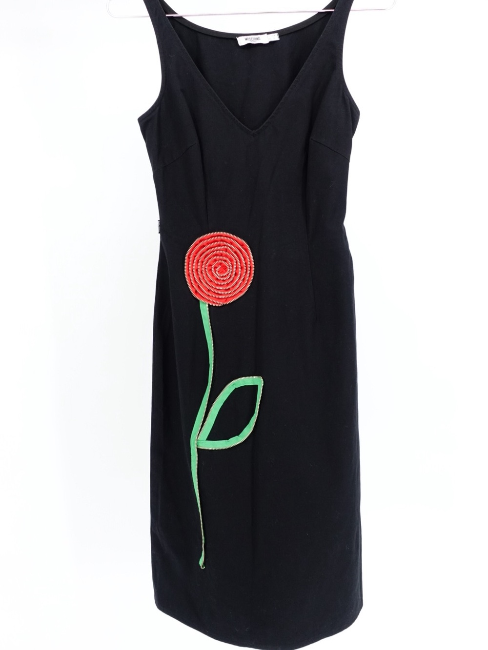 MOSCHINO JEANS 2001 Vintage Black Zipper Rose Dress